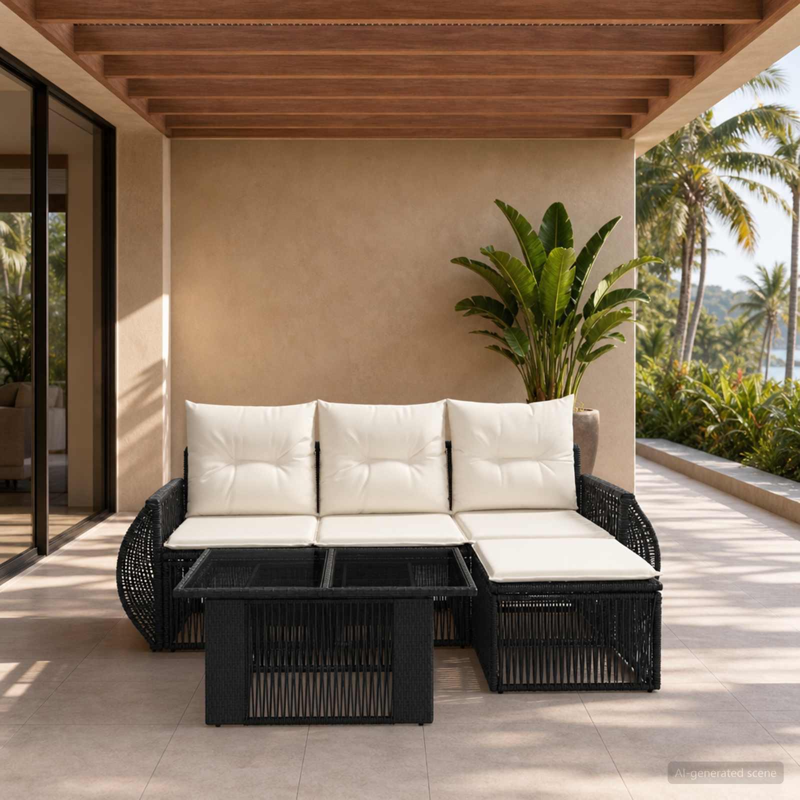 vidaXL Havesofa Sæt 5 stk. Sort og Cremehvid polyrattan