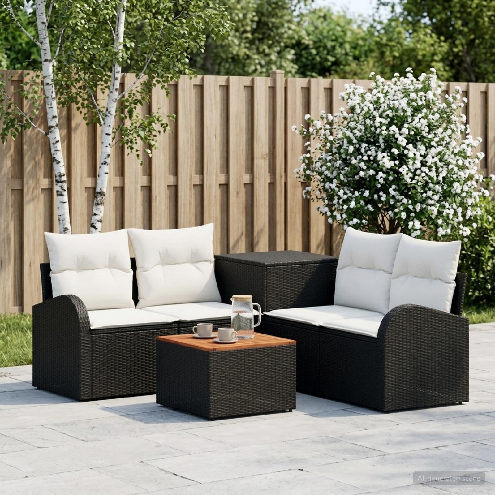vidaXL Sofa Sæt 6 stk. Sort og Cremehvid Poly Rattan og Stål