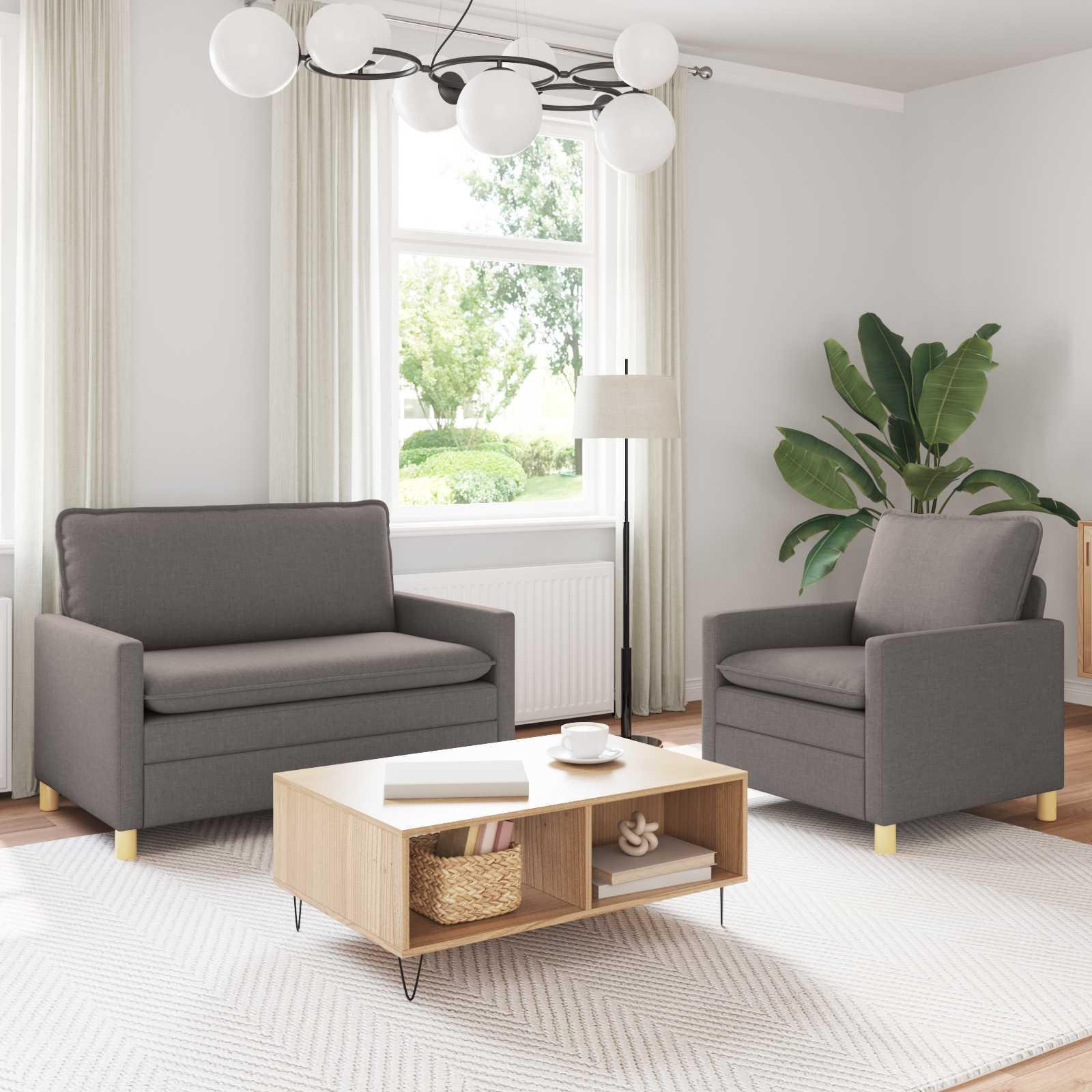 Sofasæt 2 stk. i gråbrun stof - 2- og 1-personers sofa