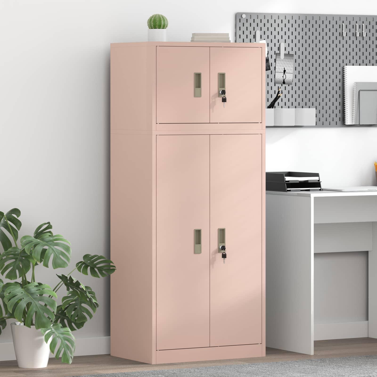 vidaXL Opbevaringsskab 2 stk. Lyserød 60 x 40 x 145 cm Stål Låses