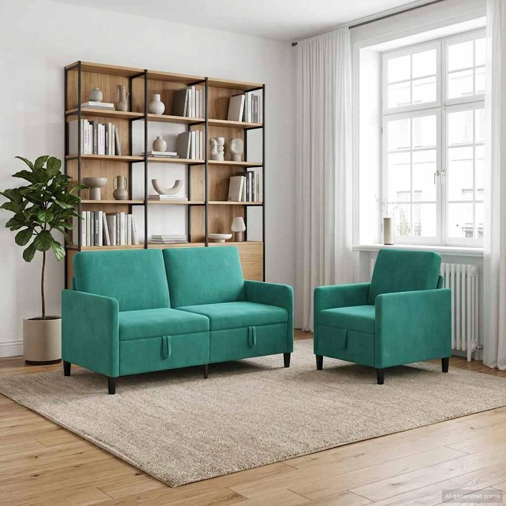 Sofasæt med opbevaring 2 stk. i turkis polyester