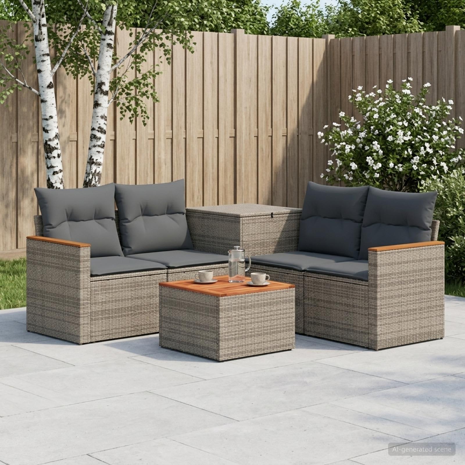 vidaXL Sofa Sæt 6 stk. Grå og Mørkegrå Poly Rattan og Stål