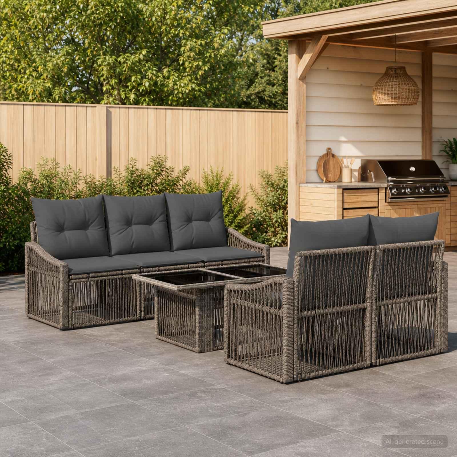 vidaXL Havesofa Sæt 6 stk. Grå og Mørkegrå polyrattan