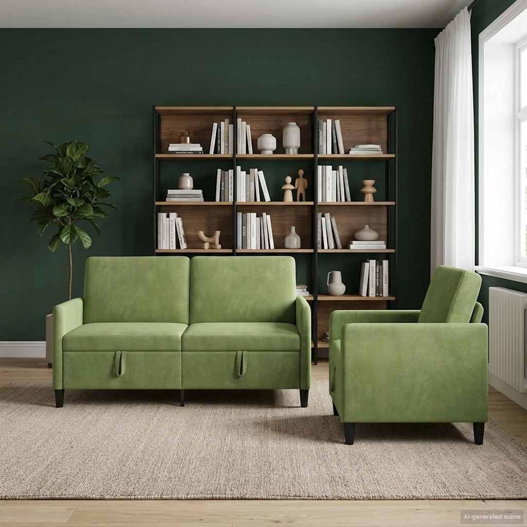 Sofasæt med opbevaring 2 dele i lys grøn polyester