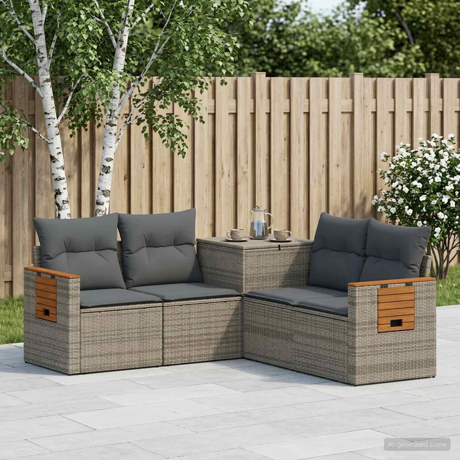 Sofa sæt 5 stk. til have og terrasse i grå og mørkegrå poly rattan
