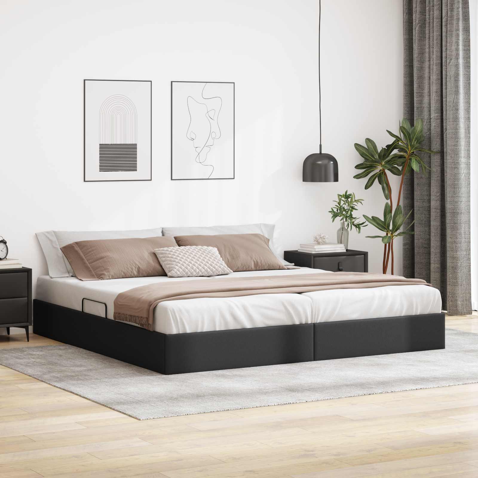 Ottoman sengestel med opbevaring 200 x 200 cm i sort faux læder