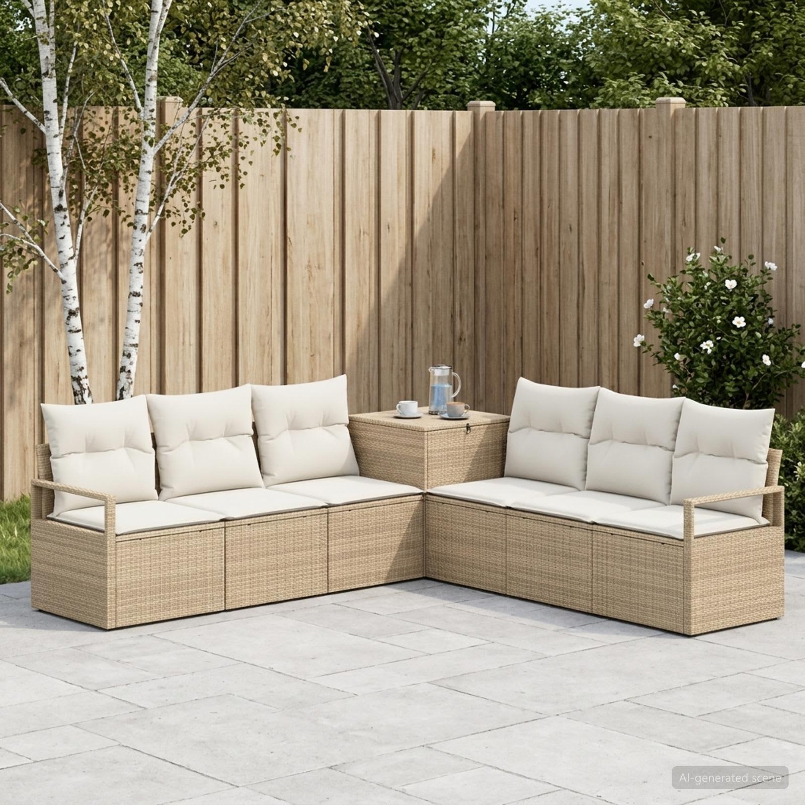 vidaXL Sofa Sæt 7 stk. Beige og cremehvid Poly Rattan og Stål