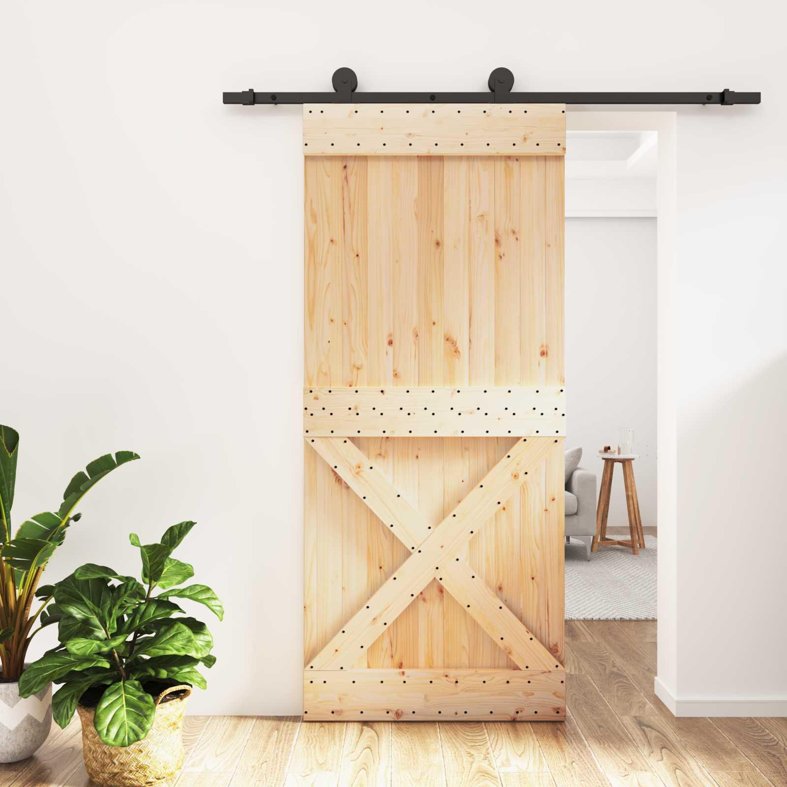 vidaXL Skydedør Naturfarvet og sort 90 x 210 cm Massivt Fyrretræ