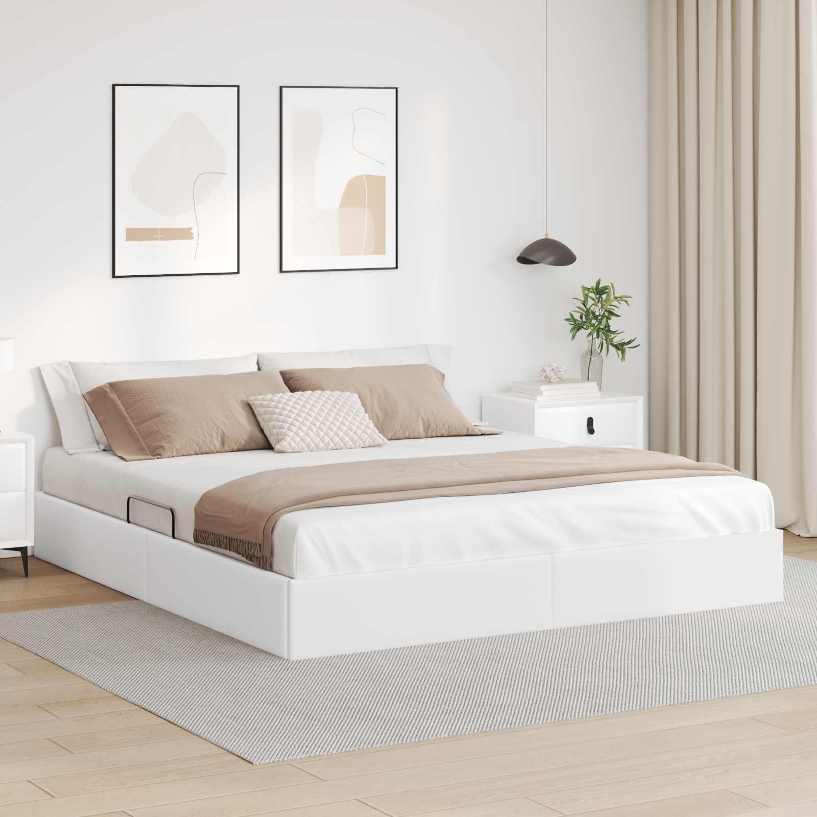 Ottoman sengestel 180 x 200 cm med opbevaring - ren hvid i faux læder