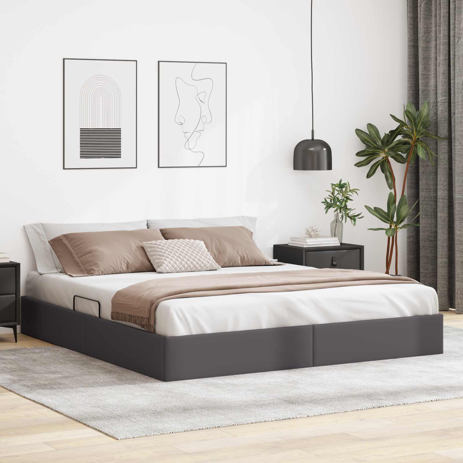 Ottoman sengestel med opbevaring 160 x 200 cm i grå faux læder
