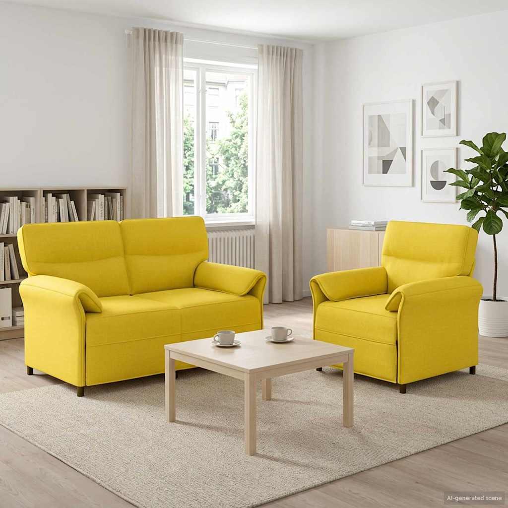 Sofa sæt 2 stk. i lys gul stof med 2- og 1-personers sofa