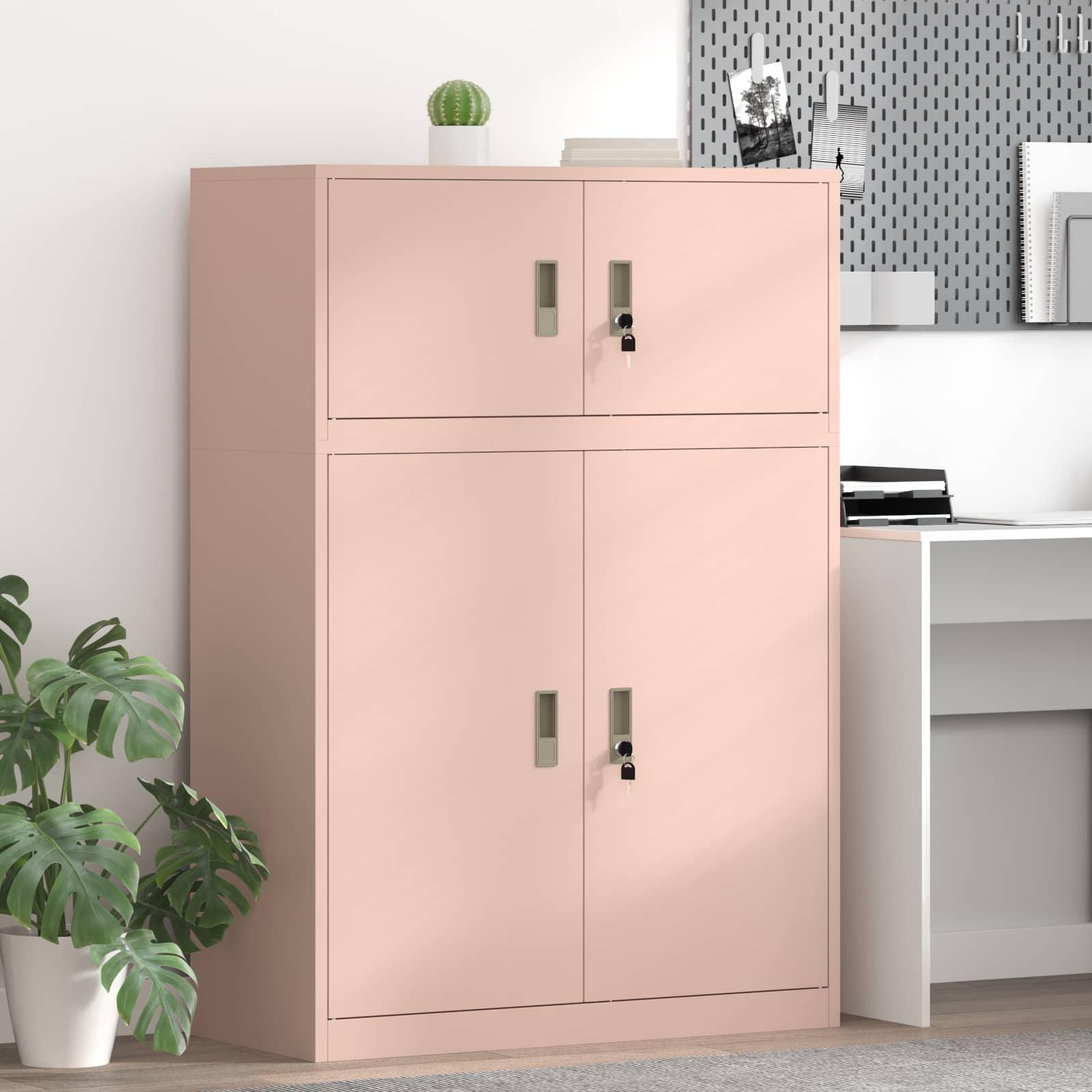 vidaXL Opbevaringsskab 2 stk. Lyserød 90 x 40 x 130 cm Stål Låses