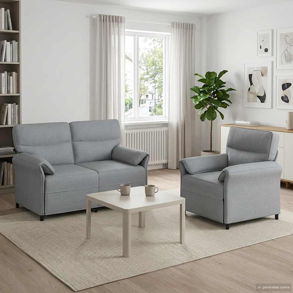 Sofa sæt 2 stk. i lysegrå stof med 1-persons og 2-persons sofa