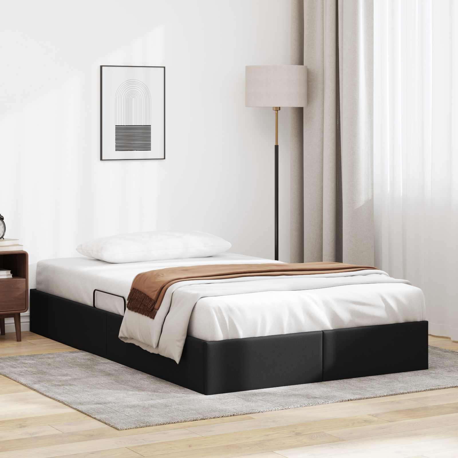 vidaXL Ottoman Sengestel med opbevaring Sort 120 x 190 cm Faux læder