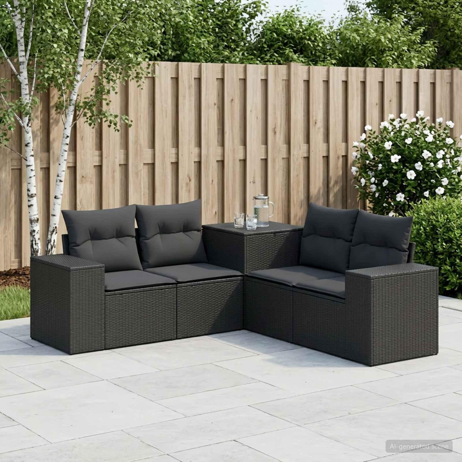 vidaXL Sofa Sæt 5 stk. Sort Poly Rattan og Stål