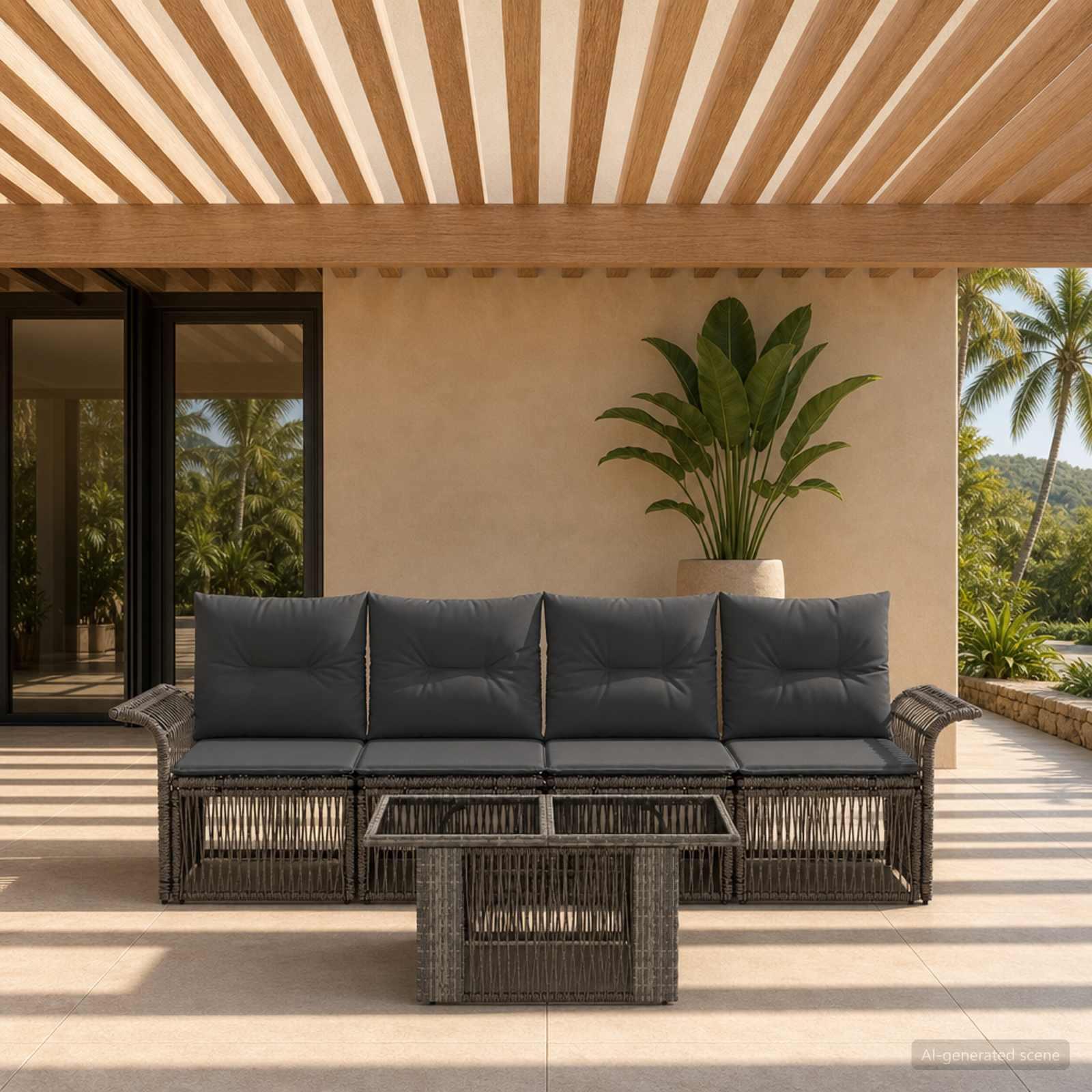 vidaXL Havesofa Sæt 5 stk. Grå og Mørkegrå polyrattan