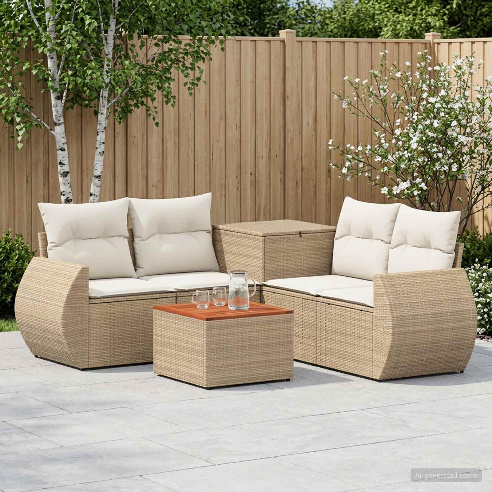 vidaXL Sofa Sæt 6 stk. Beige og cremehvid Poly Rattan og Stål