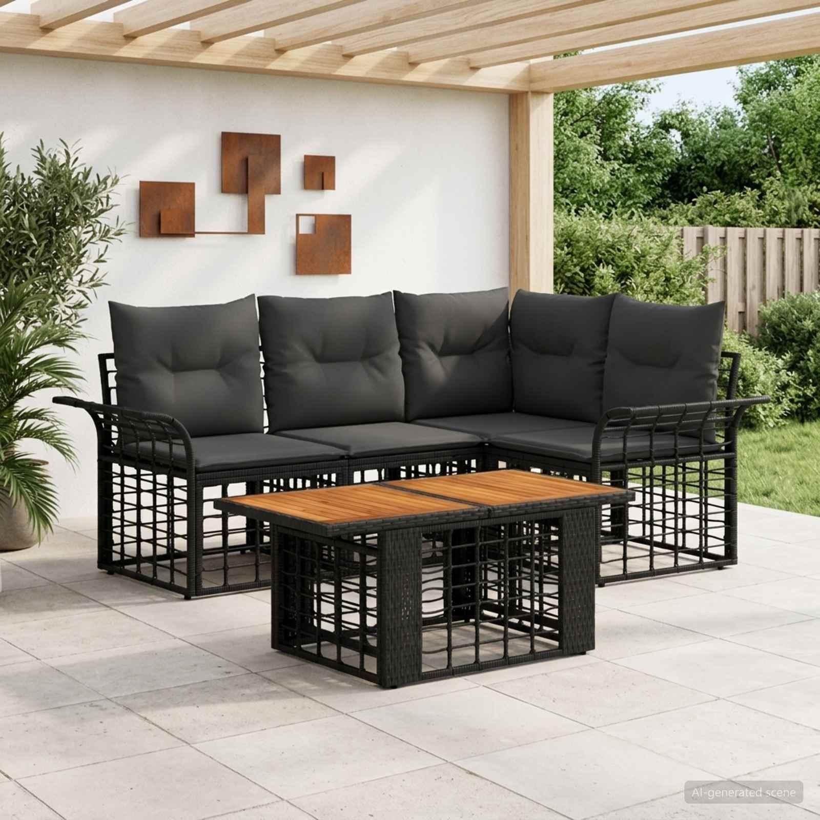 vidaXL Havesofa Sæt 5 stk. Sort og Mørkegrå polyrattan