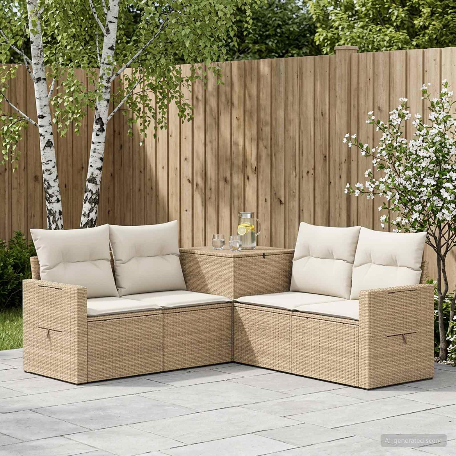 vidaXL Sofa Sæt 5 stk. Beige og cremehvid Poly Rattan og Stål