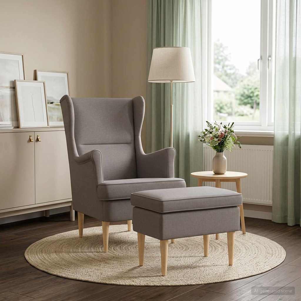 vidaXL Lænestol med fodskammel 2 stk. Gråbrun Stof