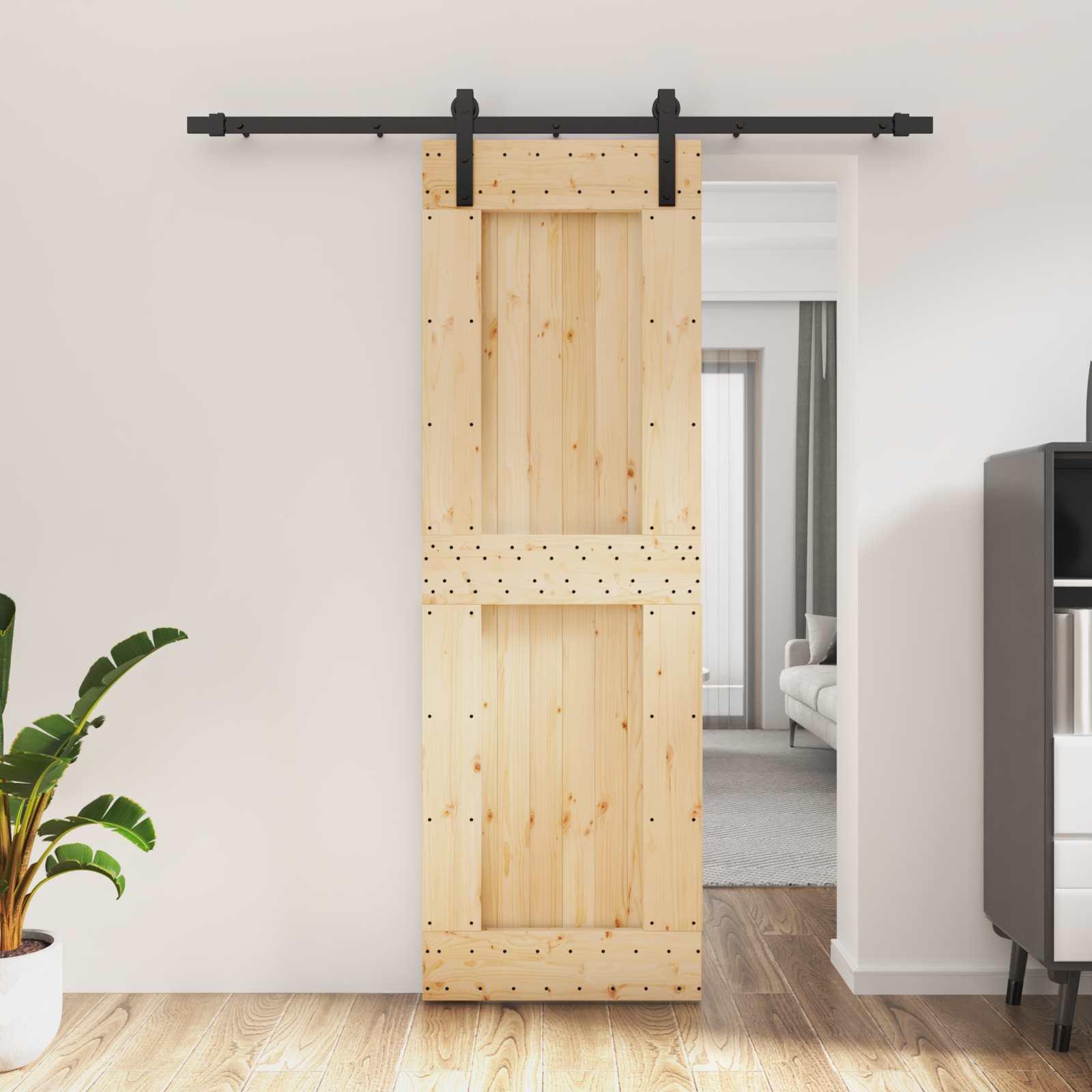 vidaXL Skydedør Naturfarvet og sort 70 x 210 cm Massivt Fyrretræ