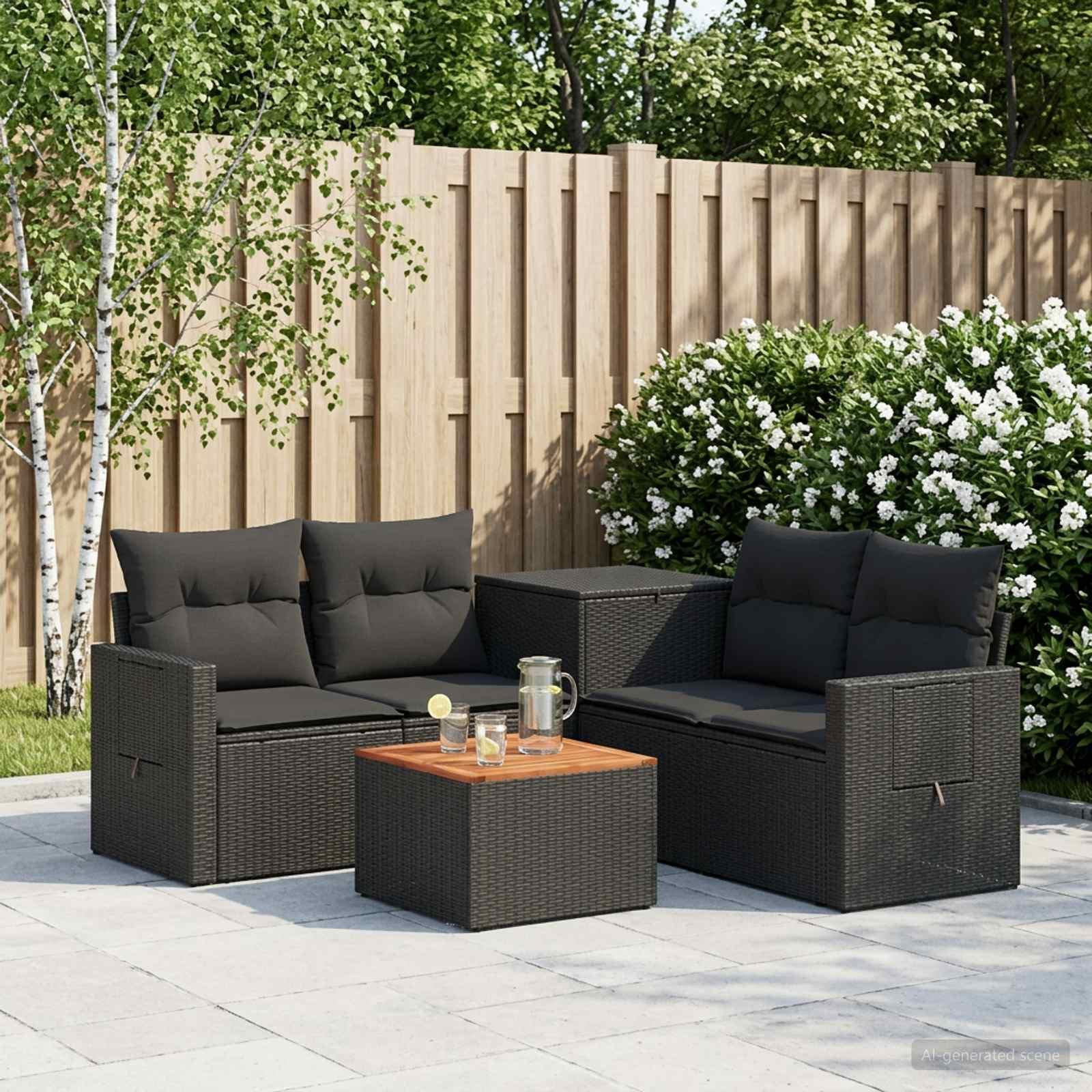 vidaXL Sofa Sæt 6 stk. Sort Poly Rattan og Stål