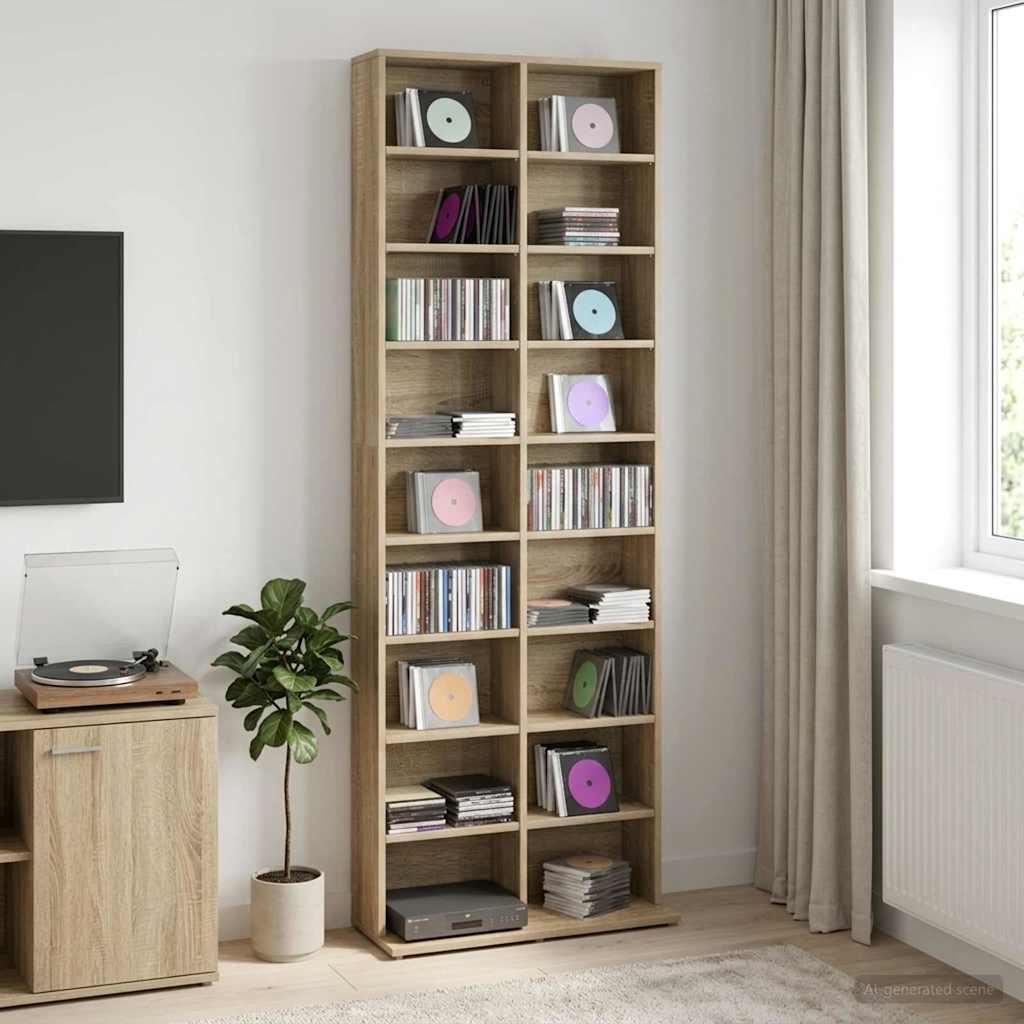 vidaXL CD Skab Sonoma-eg 65 x 23,5 x 175 cm Konstrueret træ