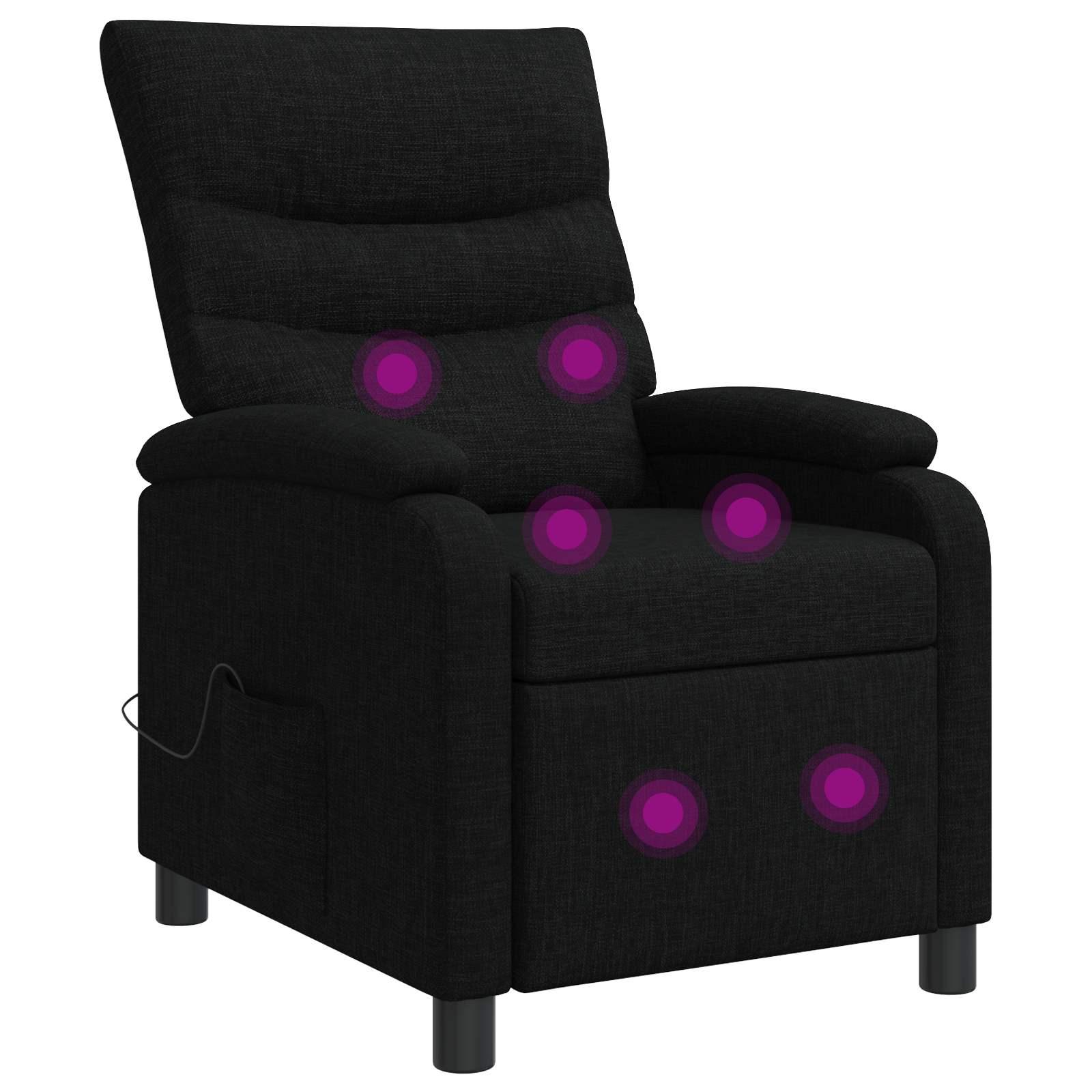 Massage lænestol i sort stof med recliner og 6 massagepunkter