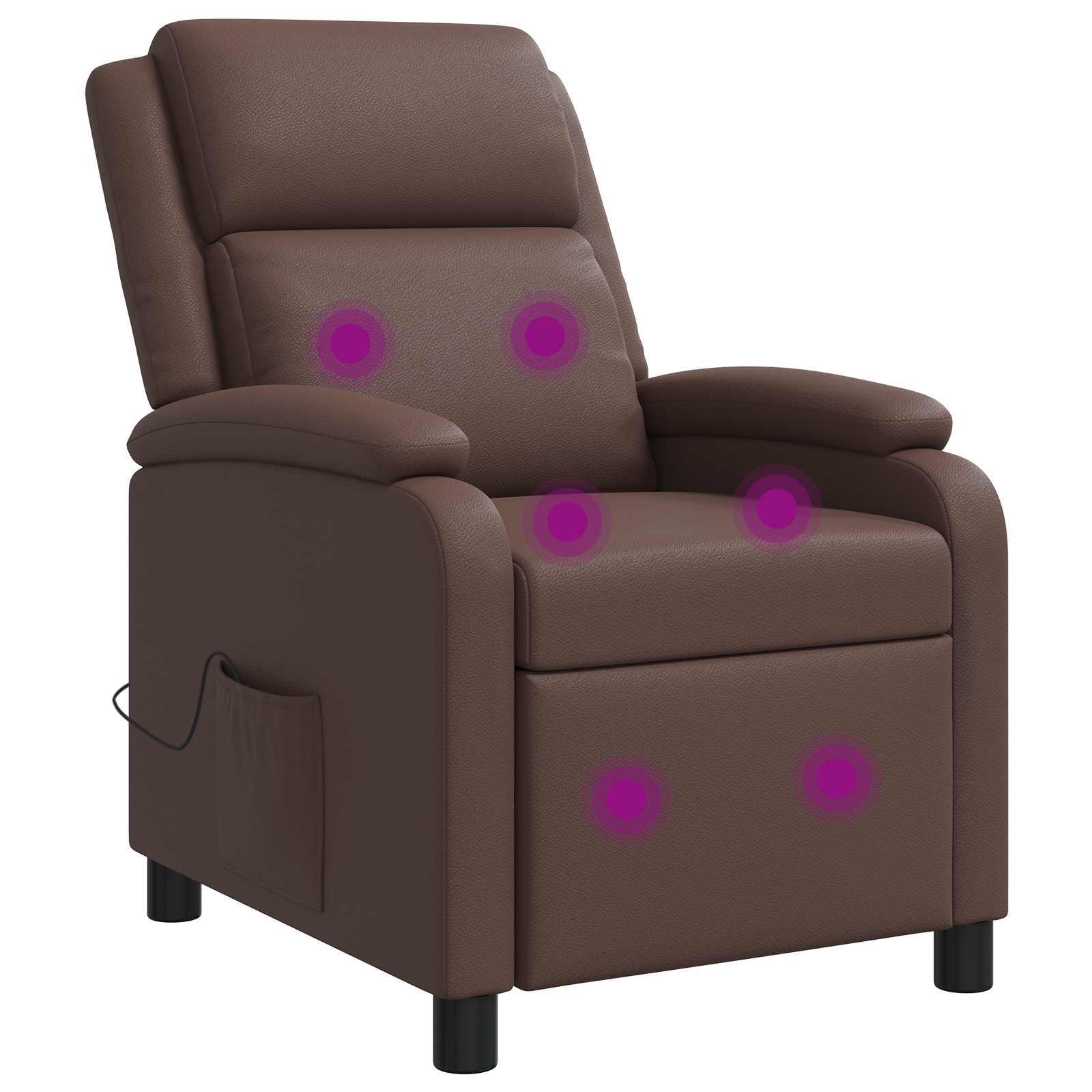 Massage lænestol i brun kunstlæder med recliner og massage