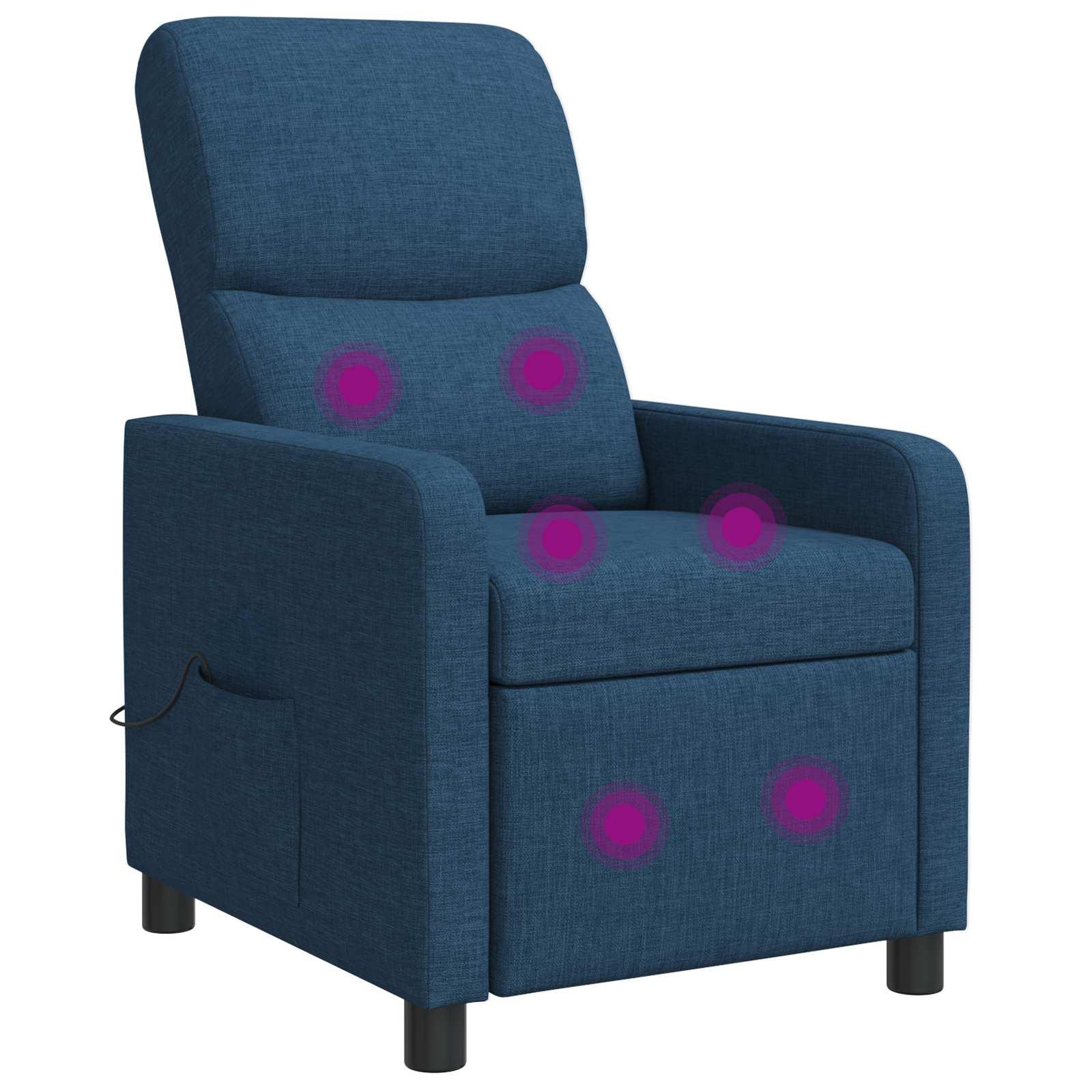 Recliner lænestol i blå stof med massage og justerbar ryg