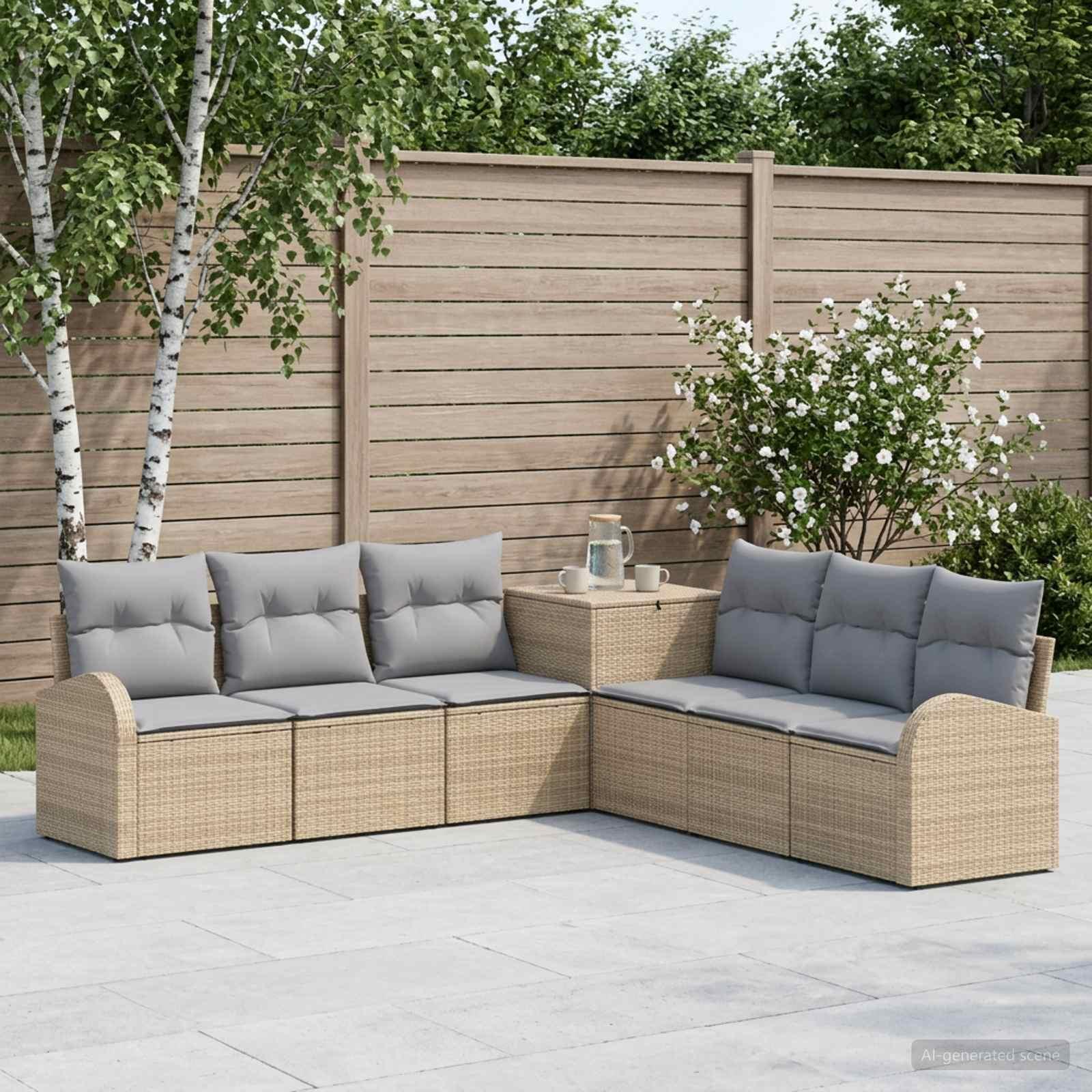 vidaXL Sofa Sæt 7 stk. Beige og lys grå Poly Rattan og Stål
