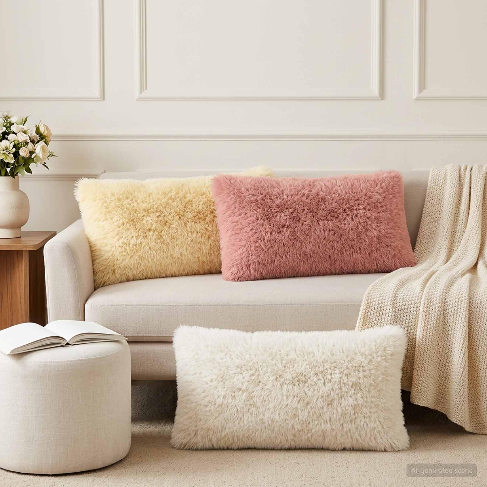 Pudebetræk HEERLEN 6 stk cremefarvet 40 x 70 cm i PV fleece