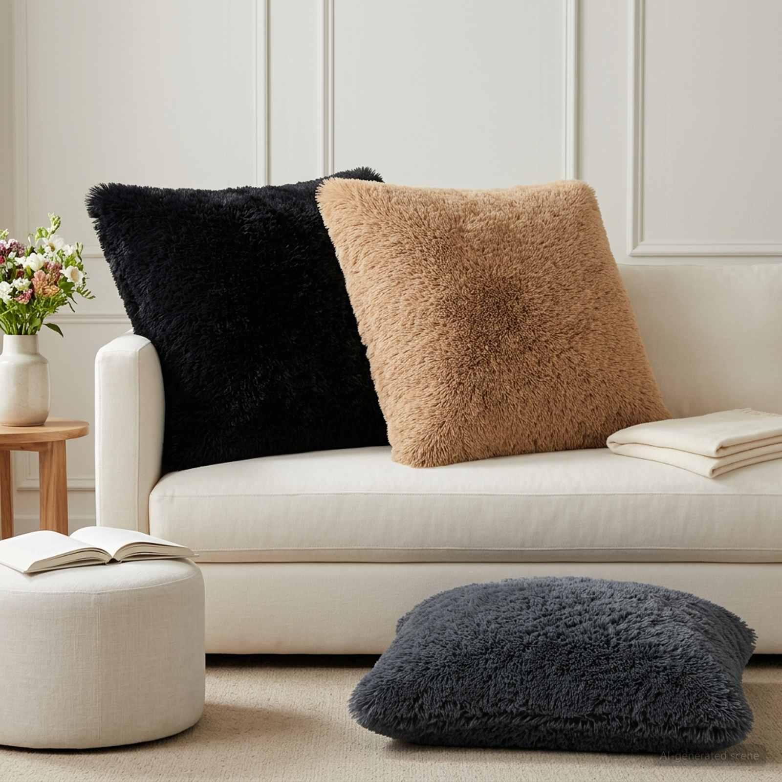 Pudebetræk 6 stk HEERLEN sort 65 x 65 cm i PV fleece