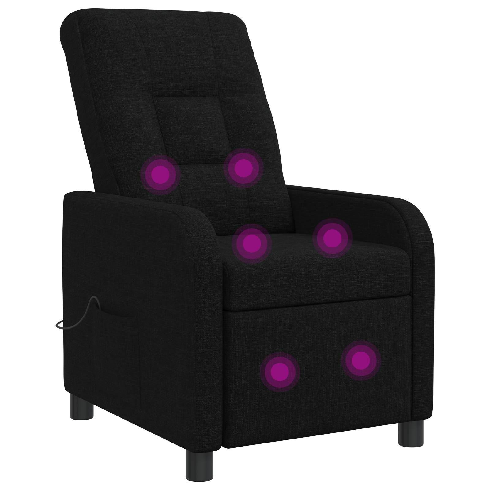 Massage lænestol i sort stof med reclinerfunktion