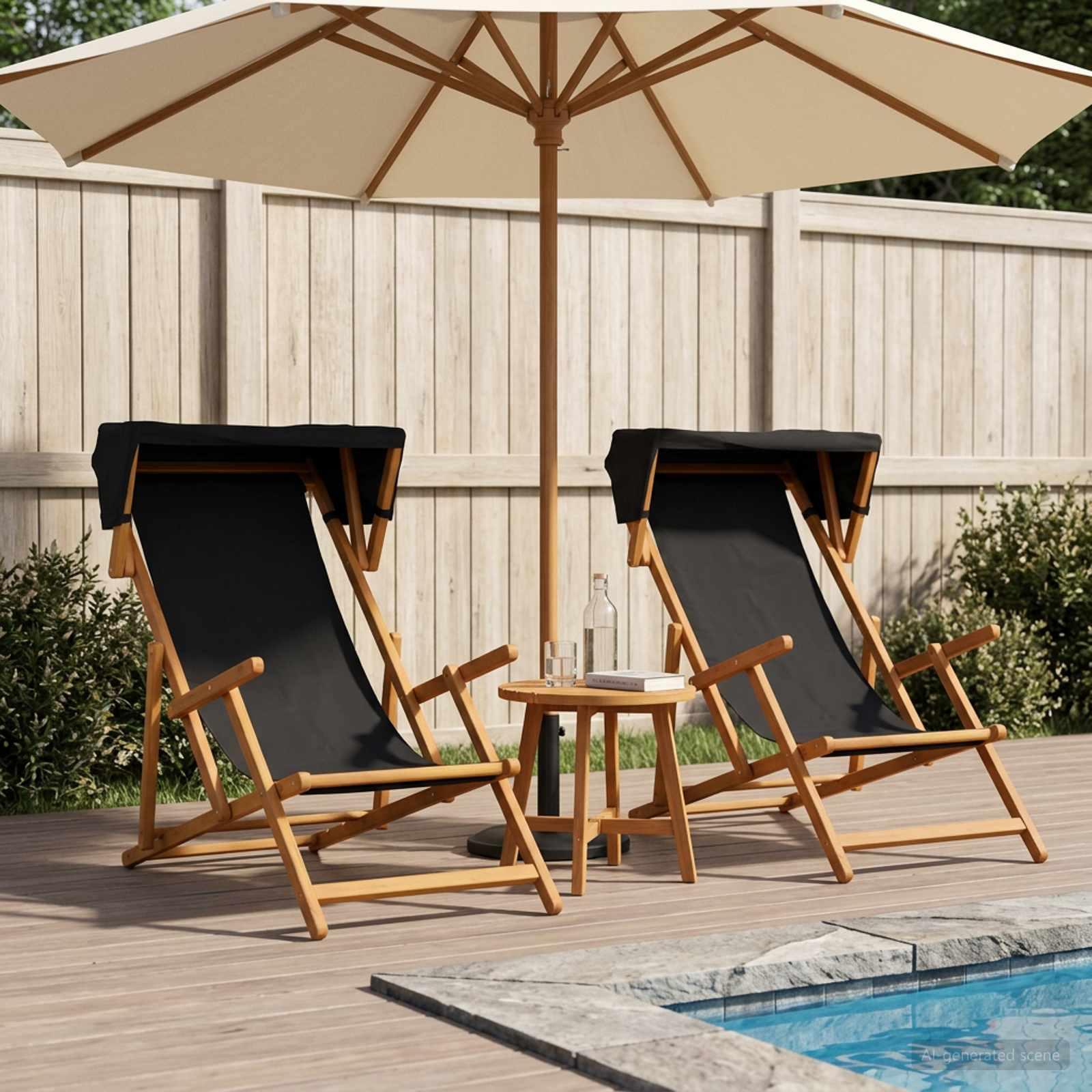 vidaXL Havestol 2 pcs 3 position Massiv Eucalyptus Træ Sort