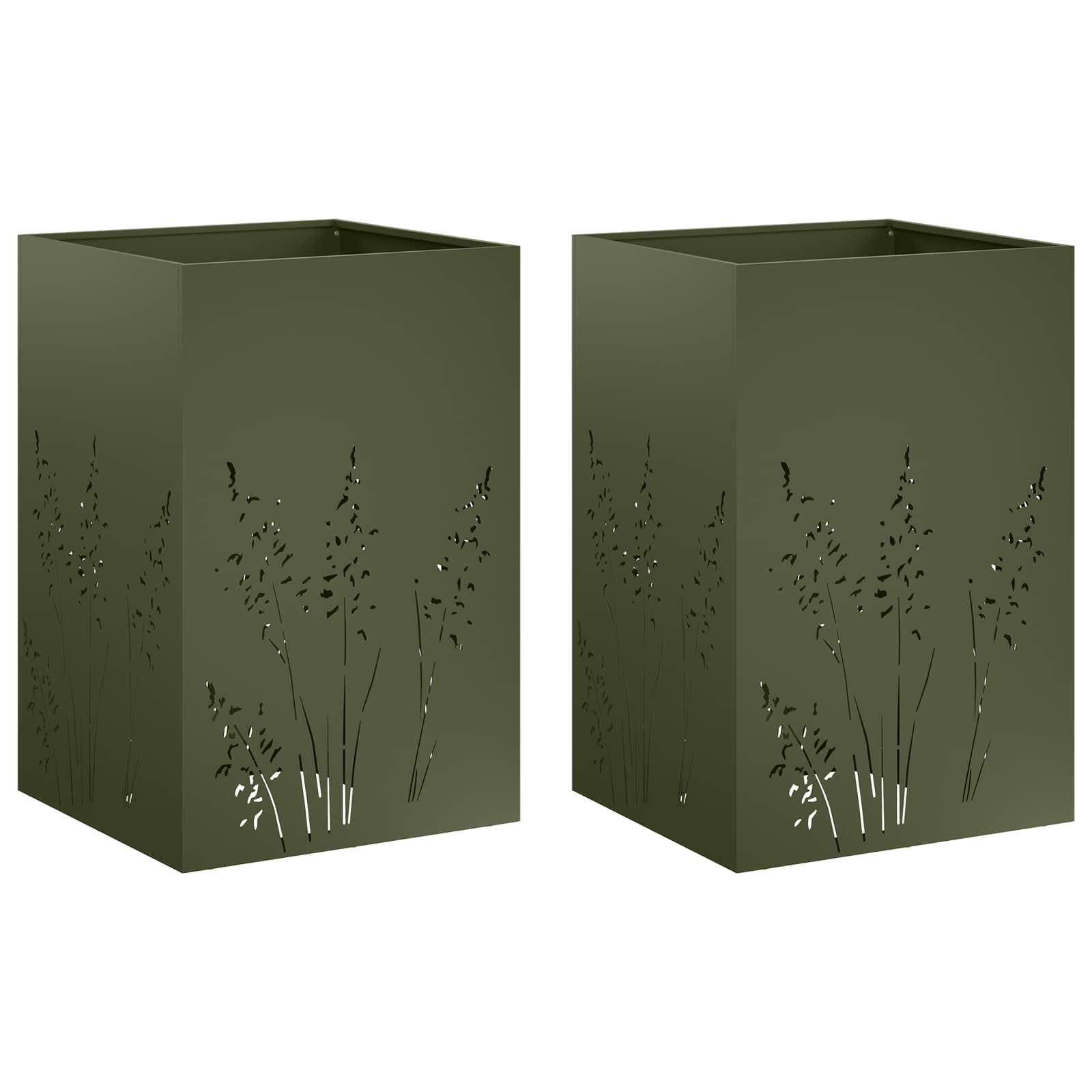 Have blomsterkrukke 2 stk. olivengrøn 50 x 50 x 75 cm