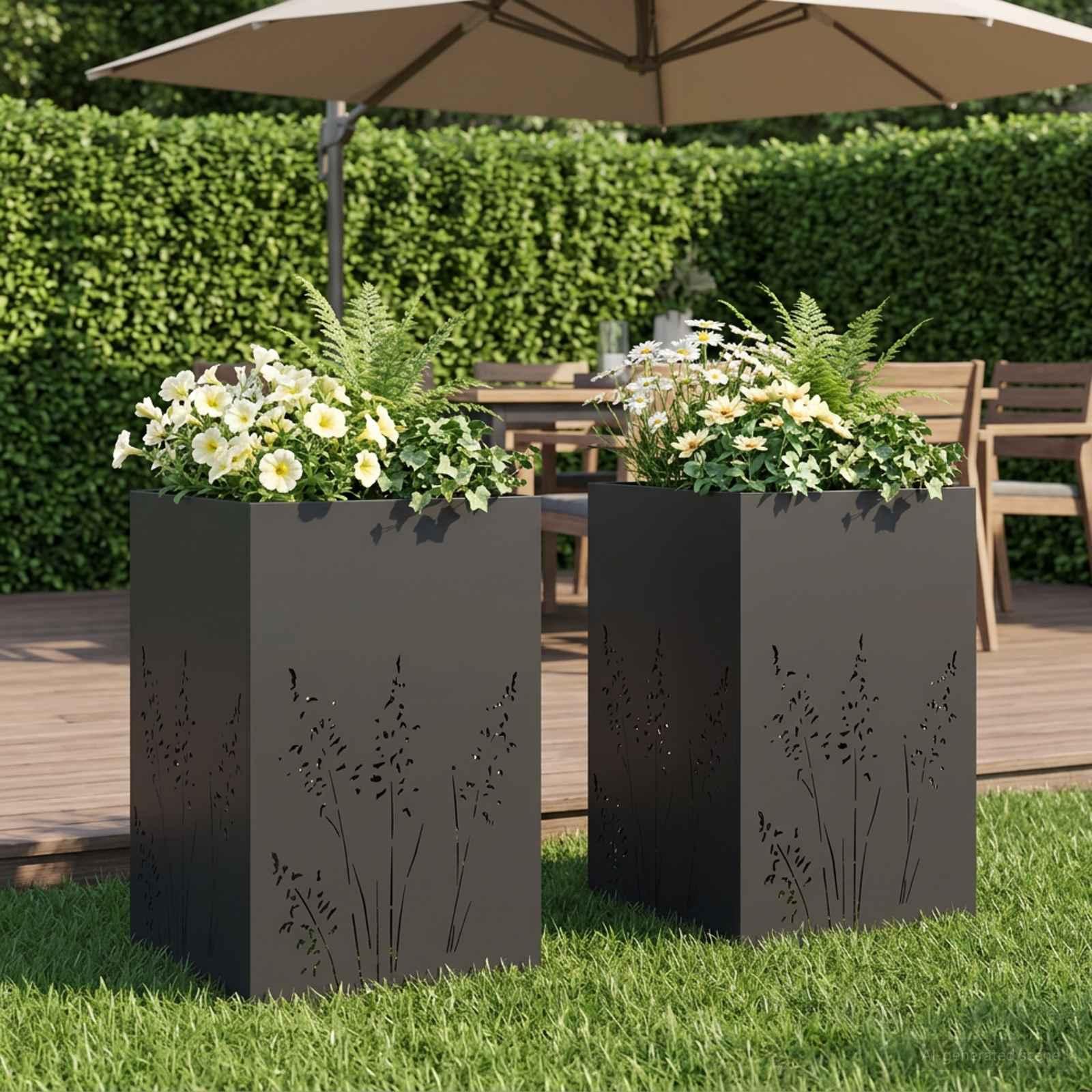 vidaXL Have Blomsterkrukke 2 stk. Sort 50 x 50 x 75 cm Koldvalset stål