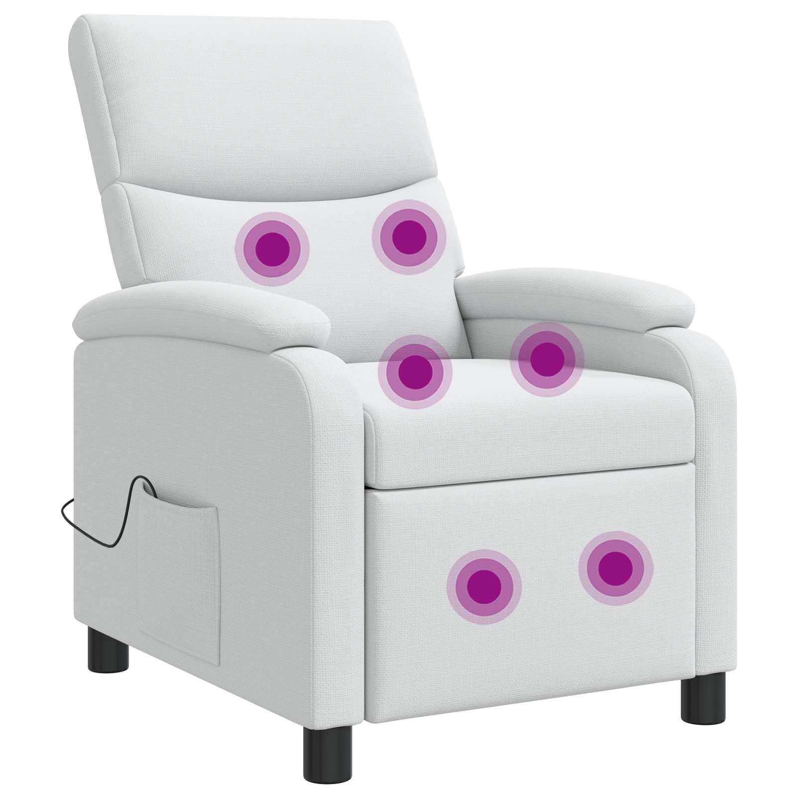 Massage lænestol i hvidt stof med reclinerfunktion