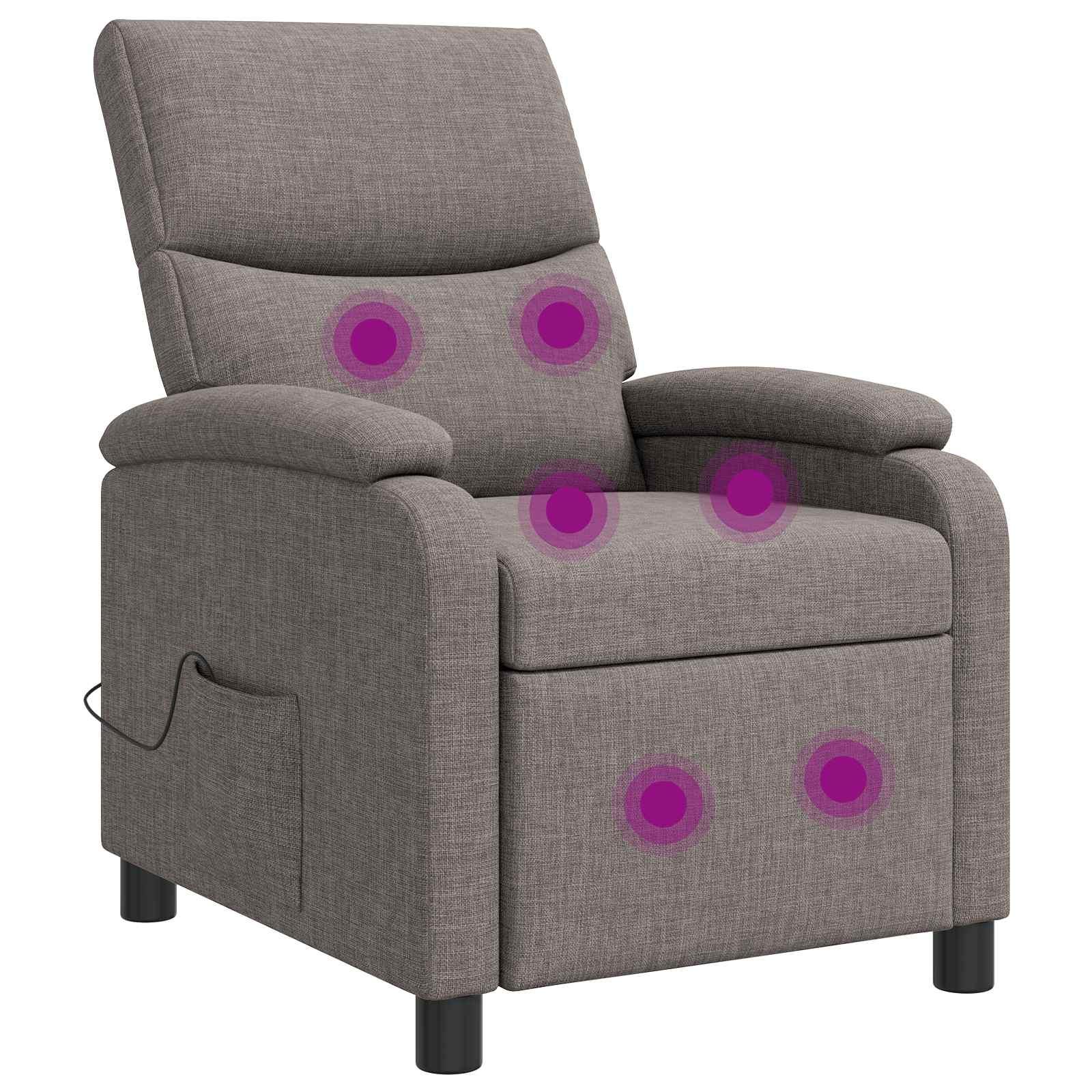 Massage lænestol med recliner og 6 massagepunkter - gråbrun stof