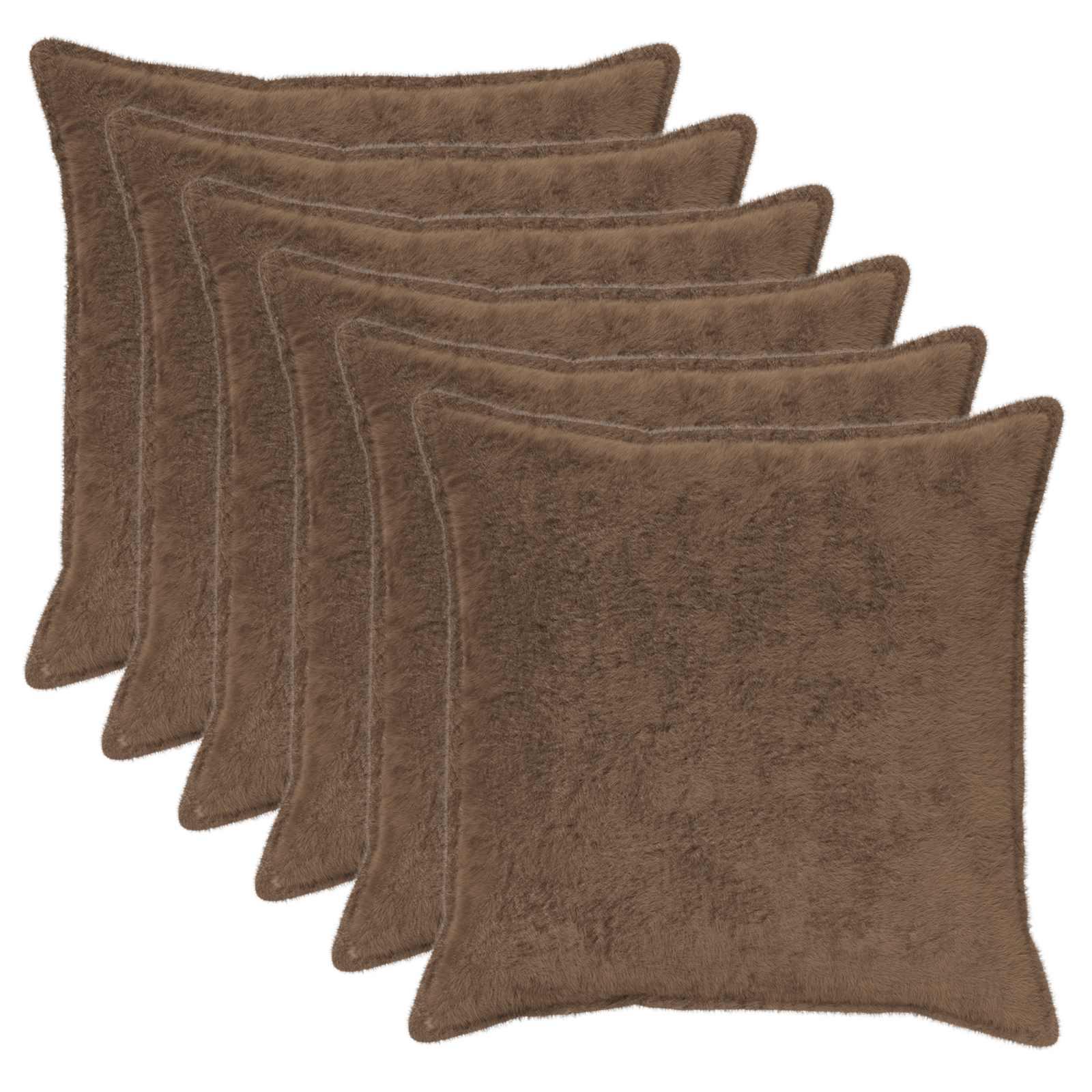 Pudebetræk 6 stk. HOUTEN lys brun 60 x 60 cm faux kaninpels