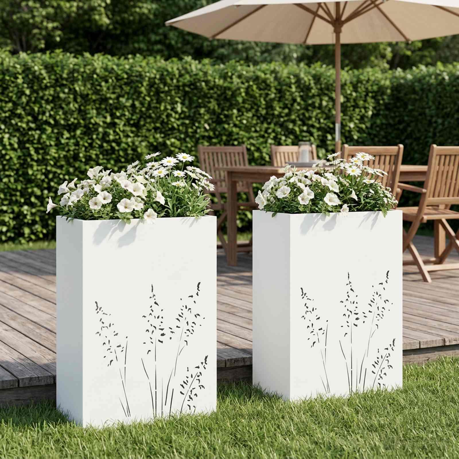 vidaXL Have Blomsterkrukke 2 stk. Hvid 50 x 30 x 75 cm Koldvalset stål