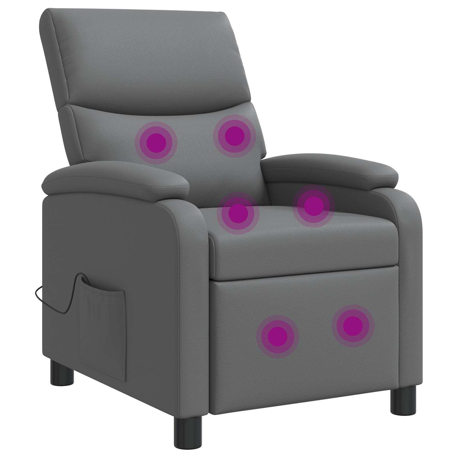 Massage lænestol i grå kunstlæder med recliner og 6 massagepunkter