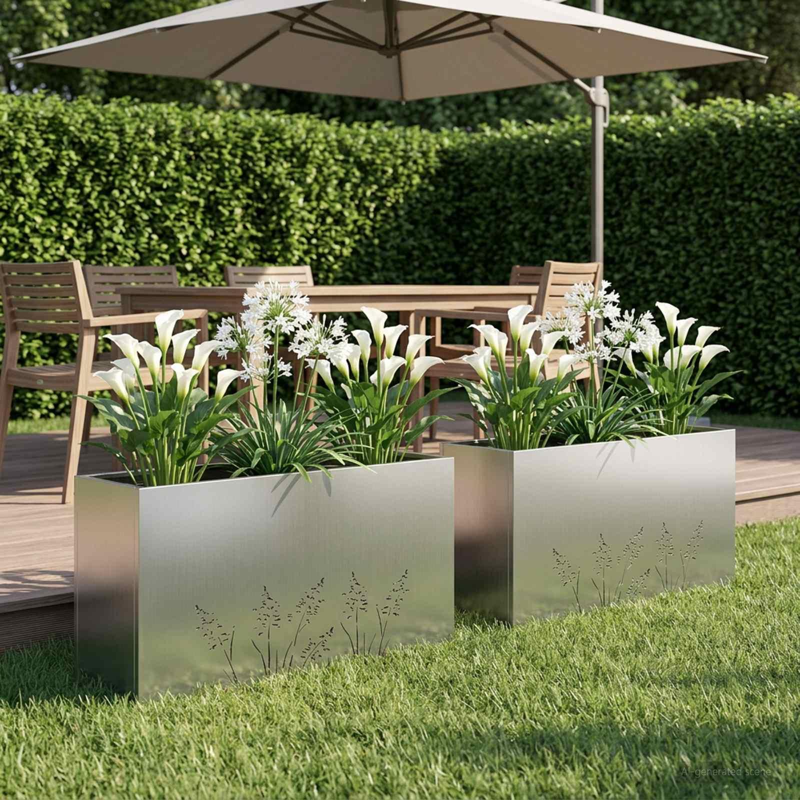 Have blomsterkrukke 2 stk. sølv 100 x 20 x 49 cm