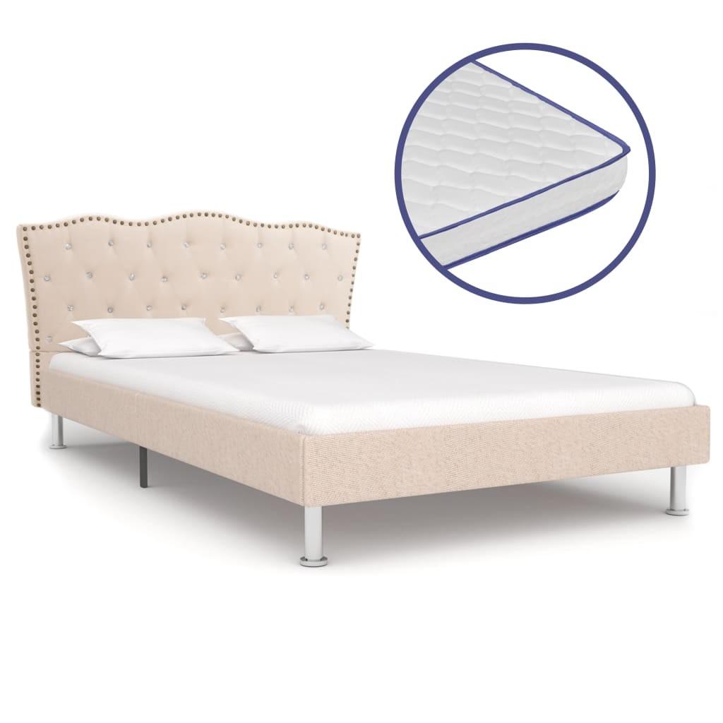 Seng med madras i memoryskum 120 x 200 cm stof beige