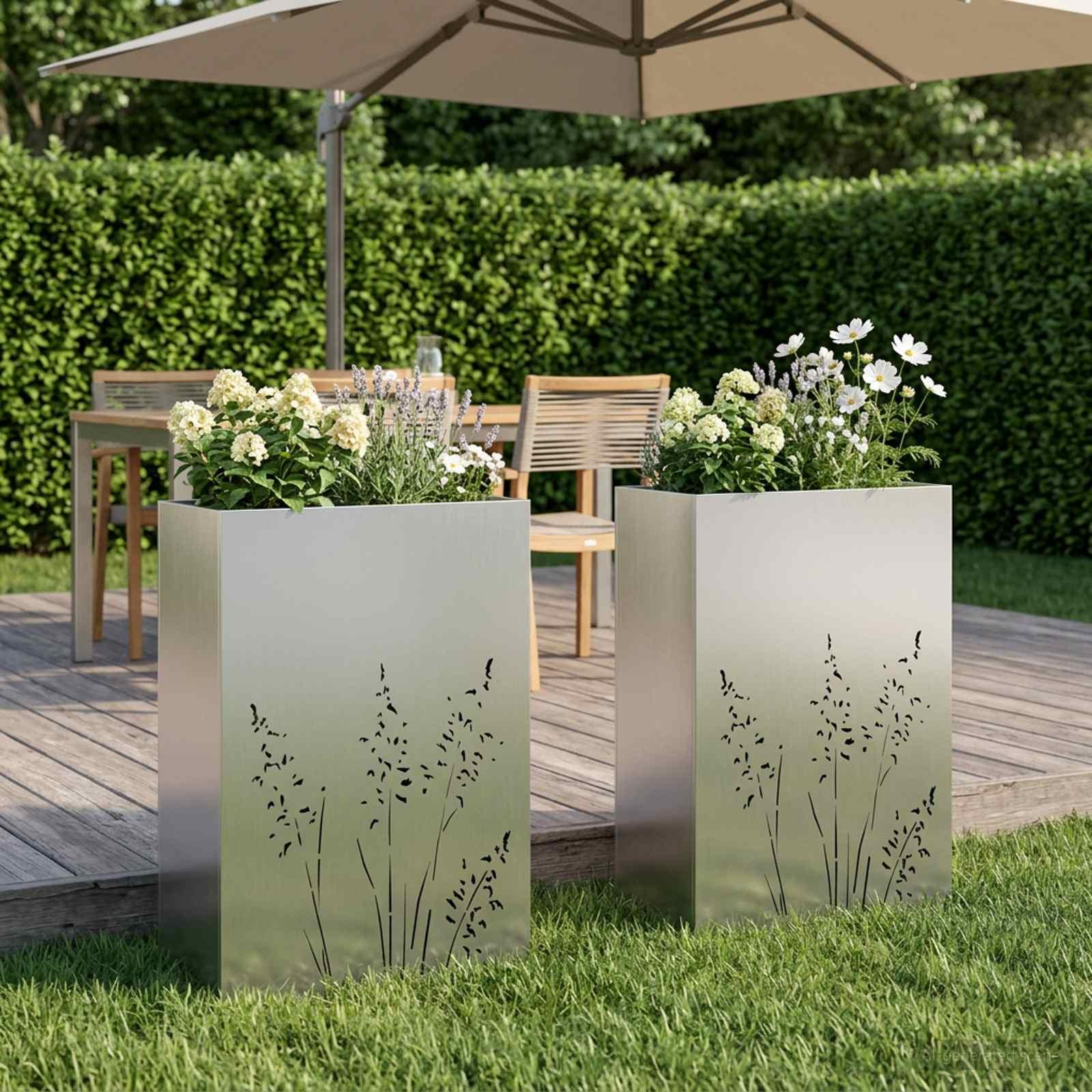 Blomsterkrukke 2 stk. sølv 50 x 30 x 75 cm i rustfrit stål