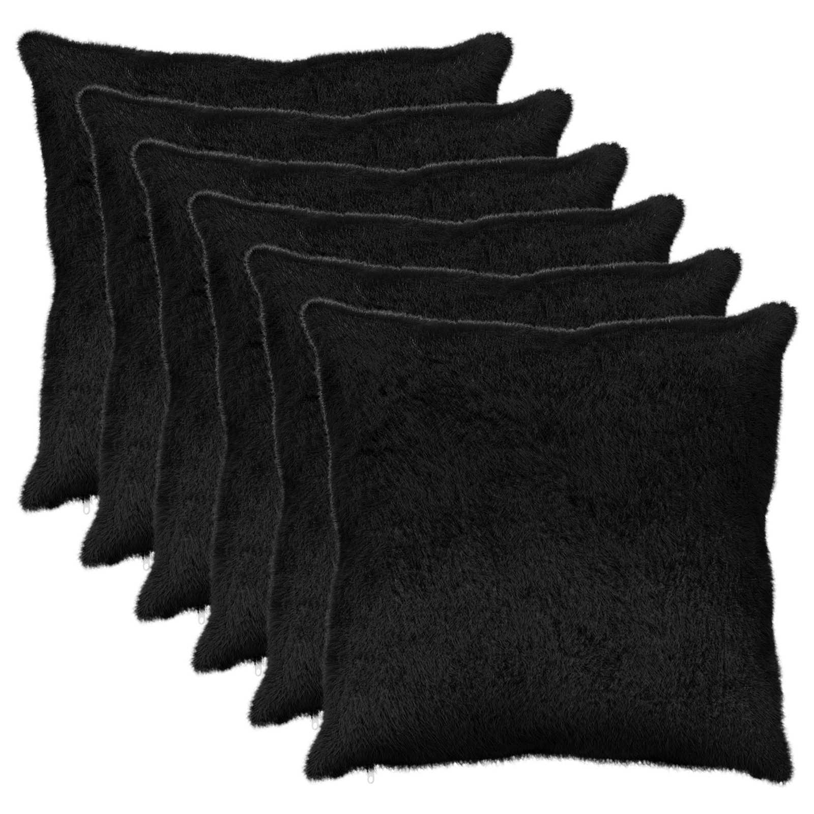 vidaXL Pudebetræk 6 stk. HEERLEN Sort 60 x 60 cm Faux Kanin Pels