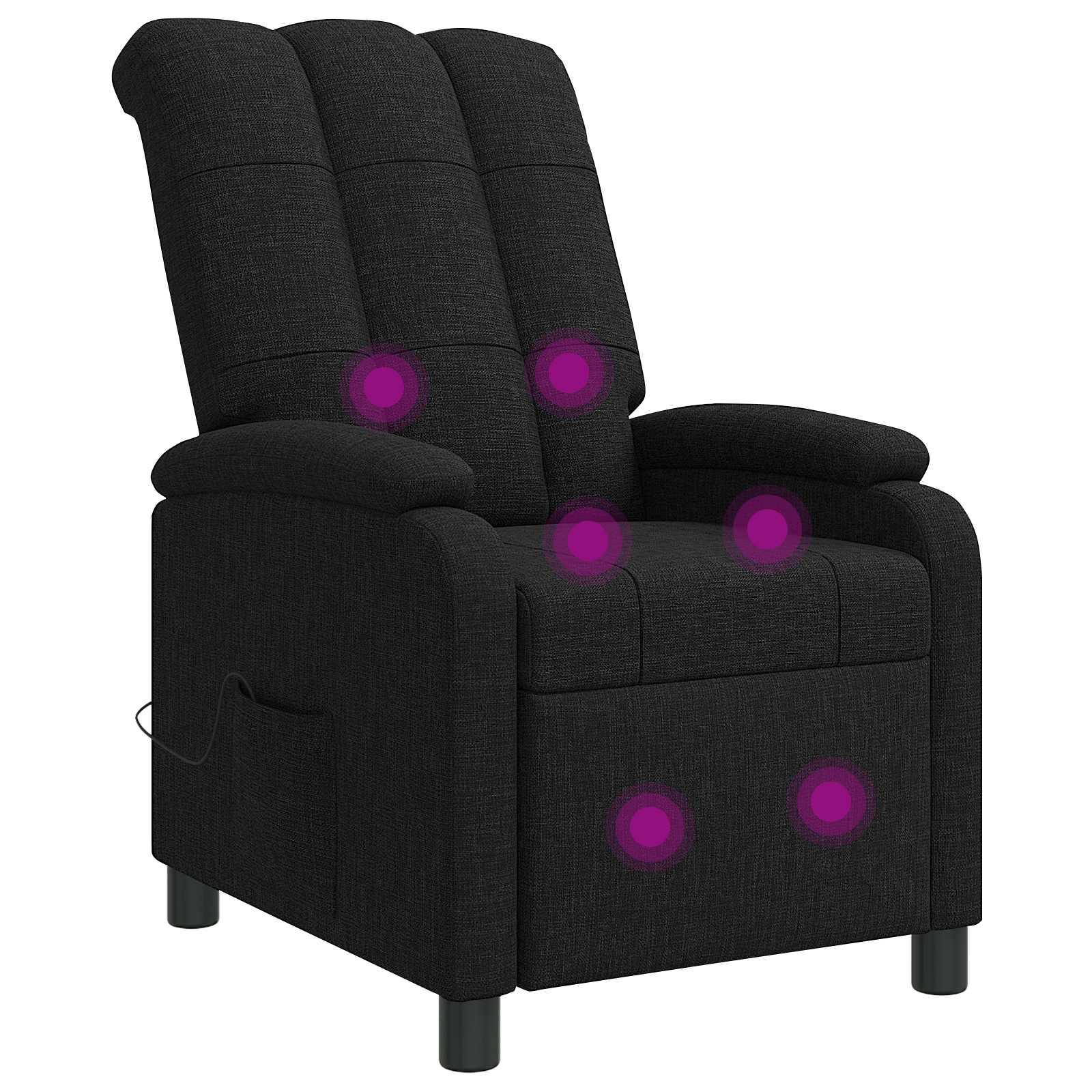 Massage lænestol i sort stof med reclinerfunktion