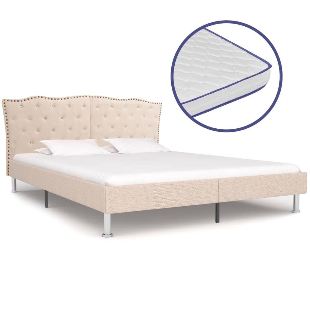 Seng med madras i memoryskum 160 x 200 cm stof beige