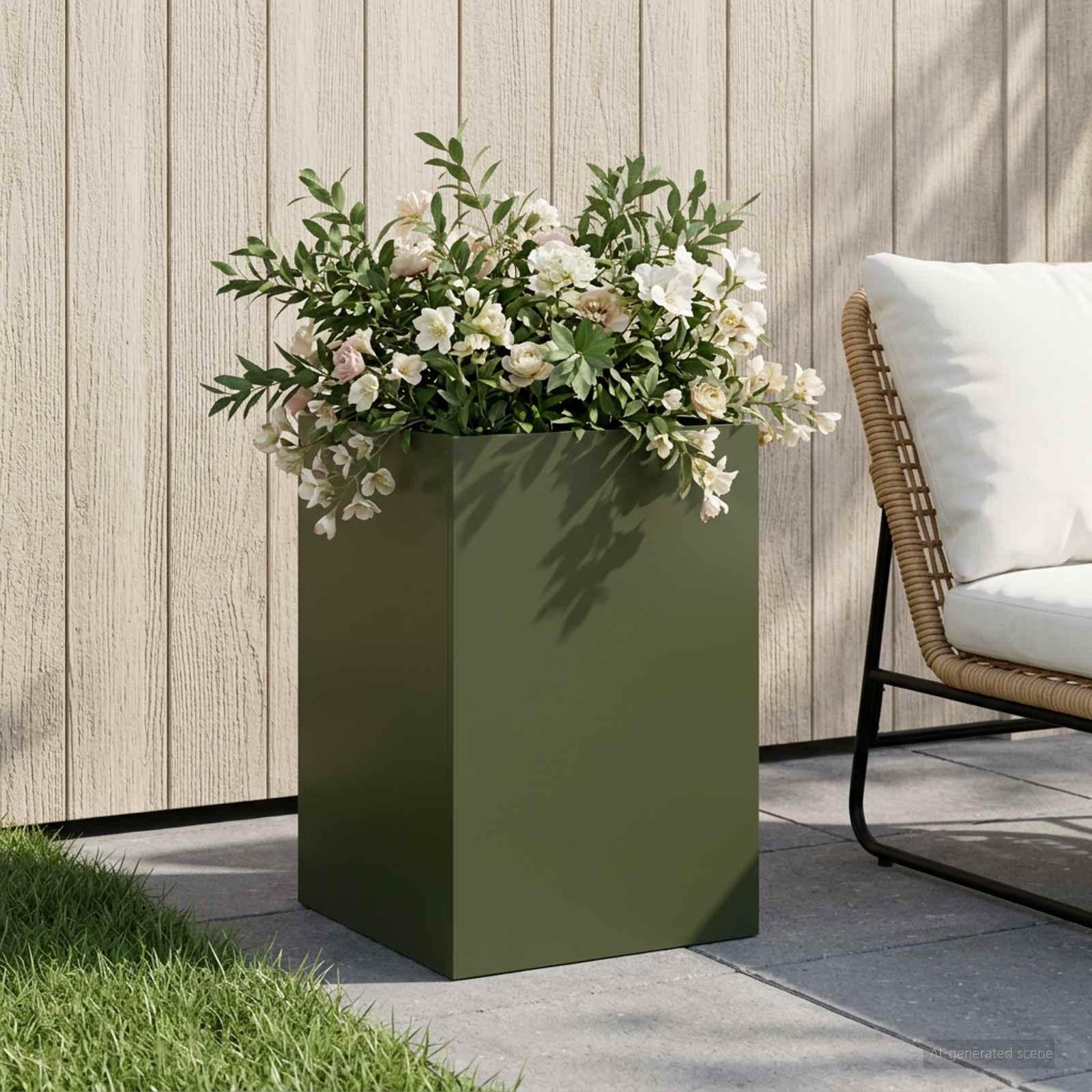 vidaXL Have Blomsterkrukke Olivengrøn 40 x 40 x 60 cm Koldvalset stål