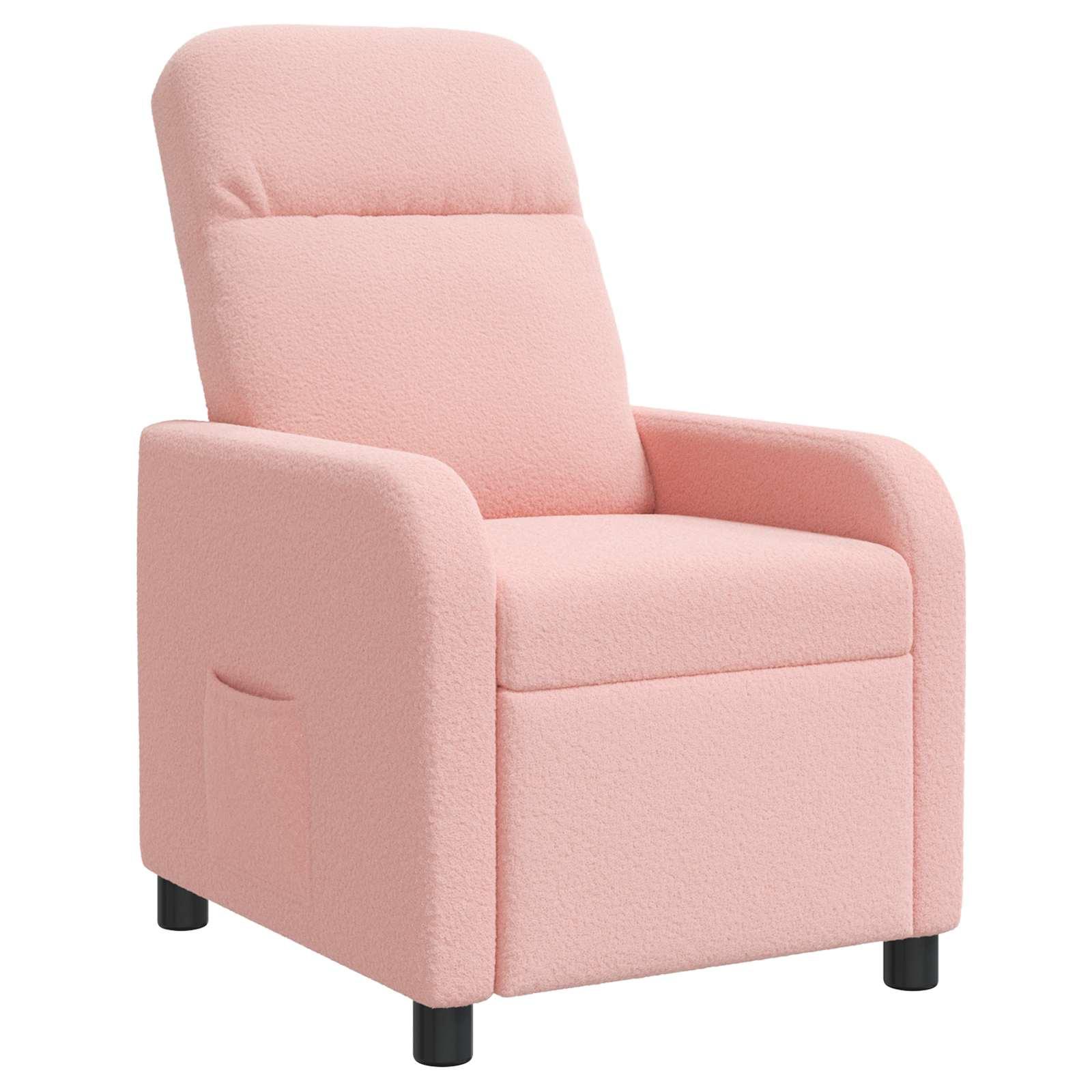 Recliner lænestol i lyserød bouclé